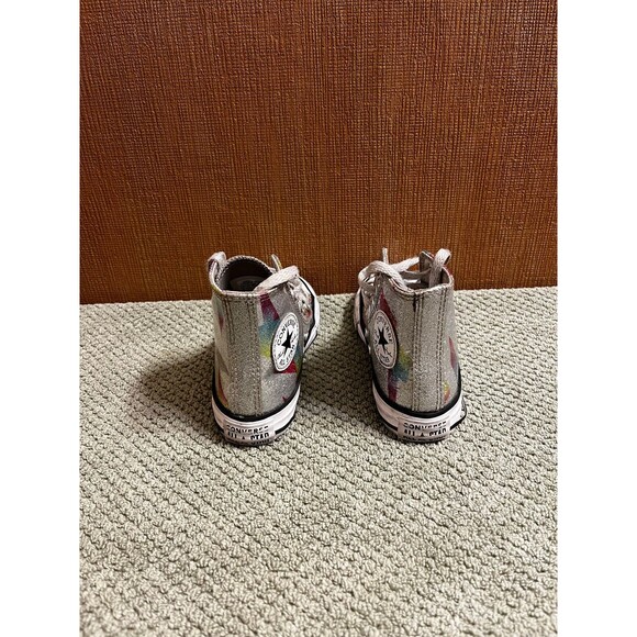 Converse All Star Kids Size 11 Silver Rainbow High Tops Shoes - Picture 5 of 6